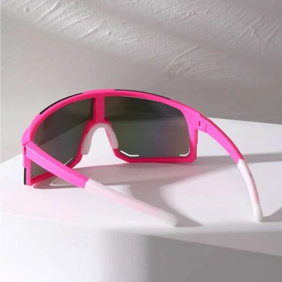 Neon Pink and White Flat Top Multicolor Mirror Polarized Sunglasses OS New - Picture 3 of 5